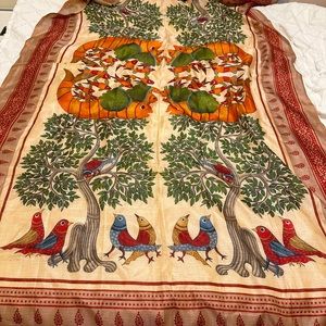 Nature tree birds fish paisley rich colors tapestry or scarf/shawl 78x44”